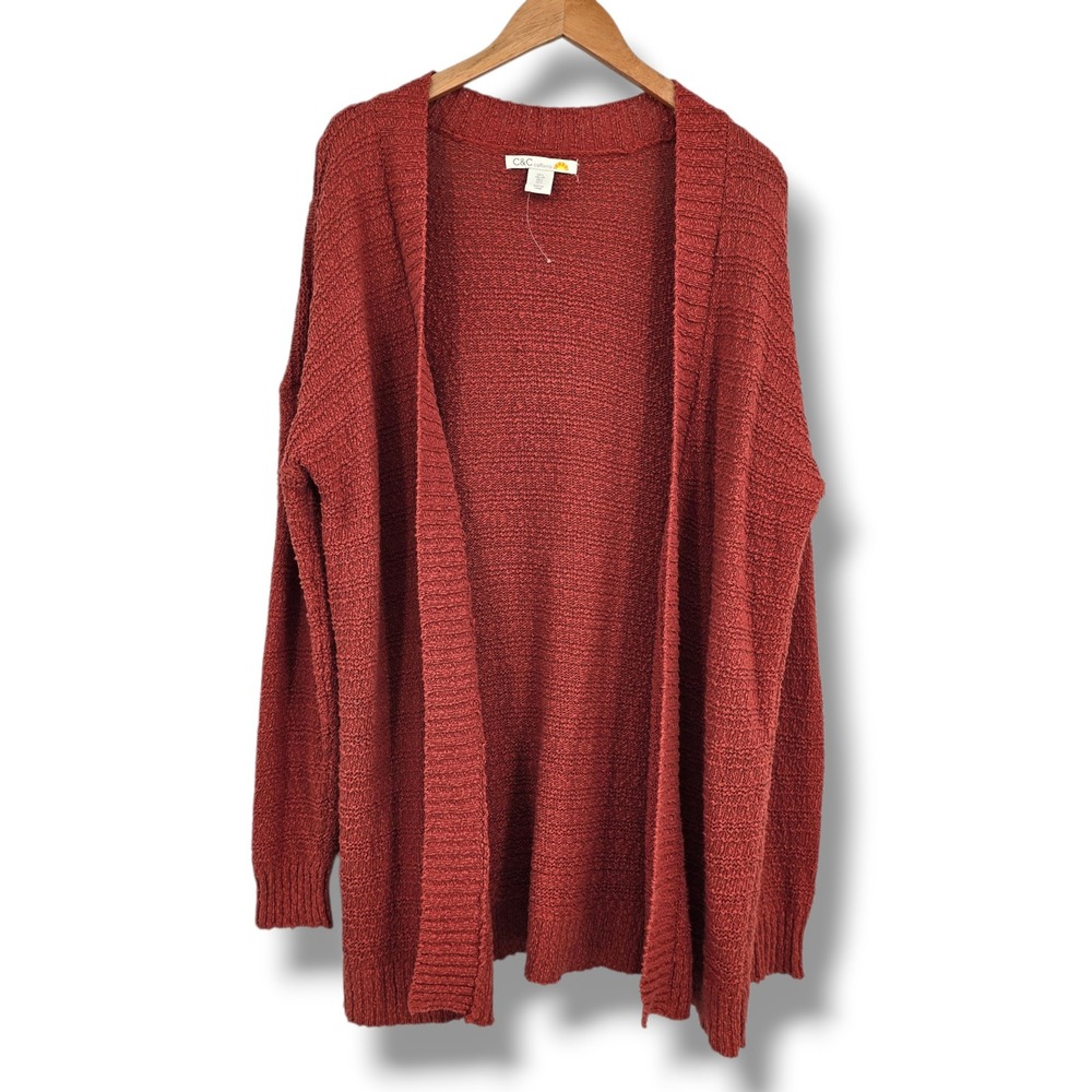 C&C California Womens Large Rust Orange 100%‎ Cotton Open Front Cardigan Sweater